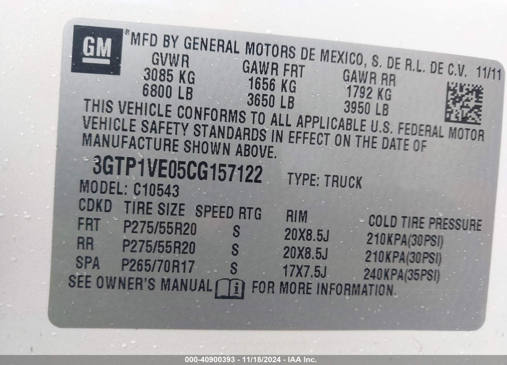 2012 GMC SIERRA 1500 SLE VIN: 3GTP1VE05CG157122