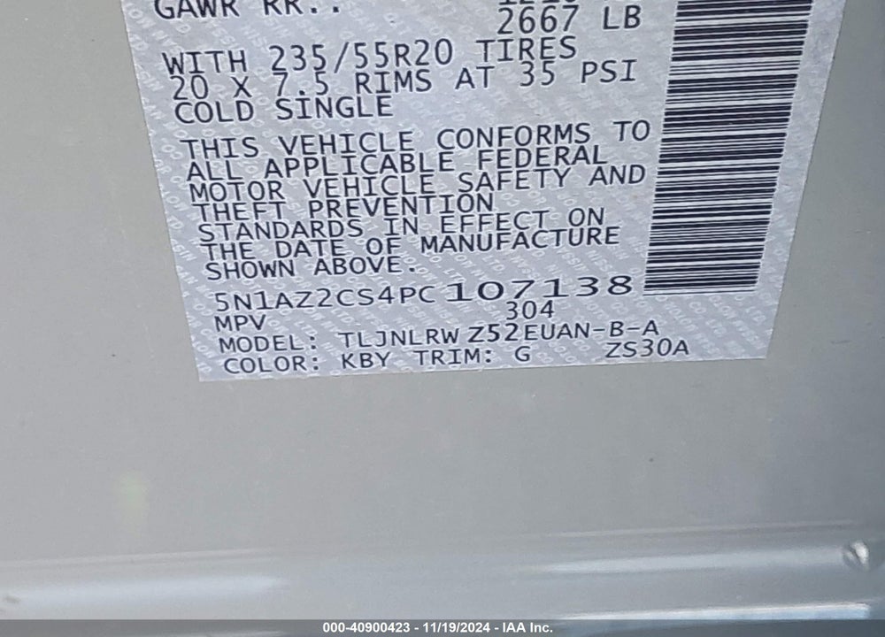 2023 NISSAN MURANO SL INTELLIGENT AWD VIN: 5N1AZ2CS4PC107138