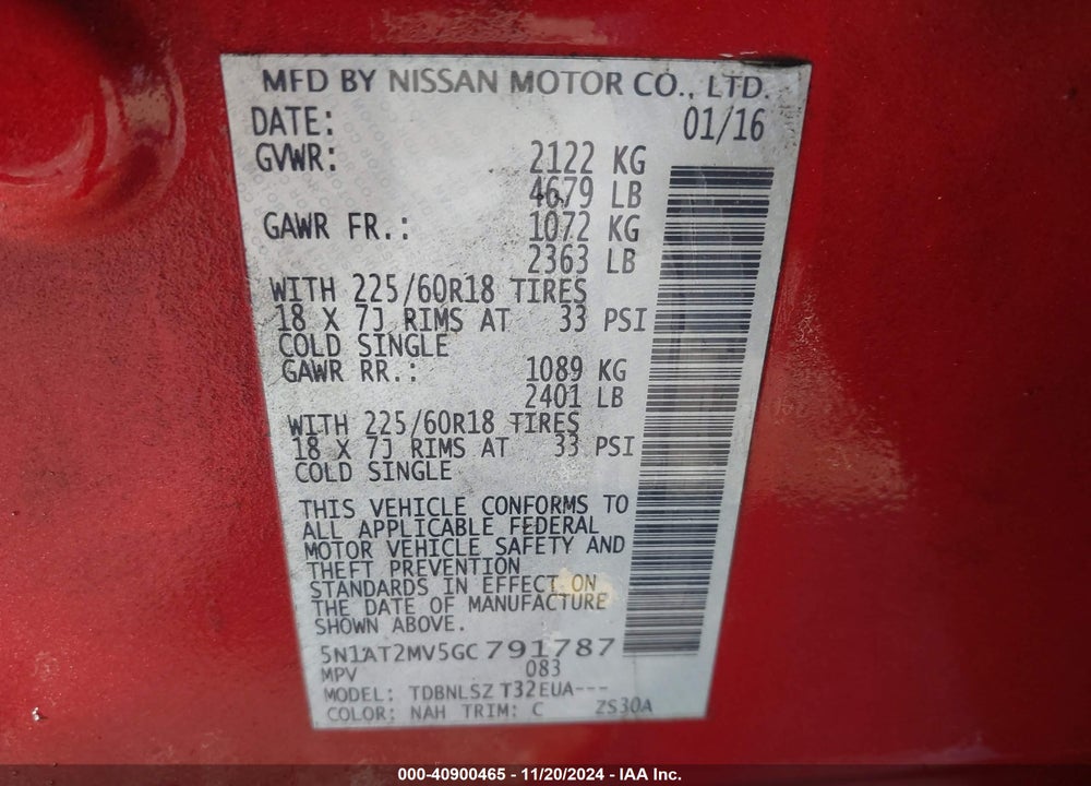 2016 NISSAN ROGUE SL VIN: 5N1AT2MV5GC791787