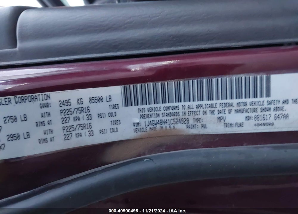 2001 JEEP GRAND CHEROKEE LAREDO VIN: 1J4GW48N41C524928