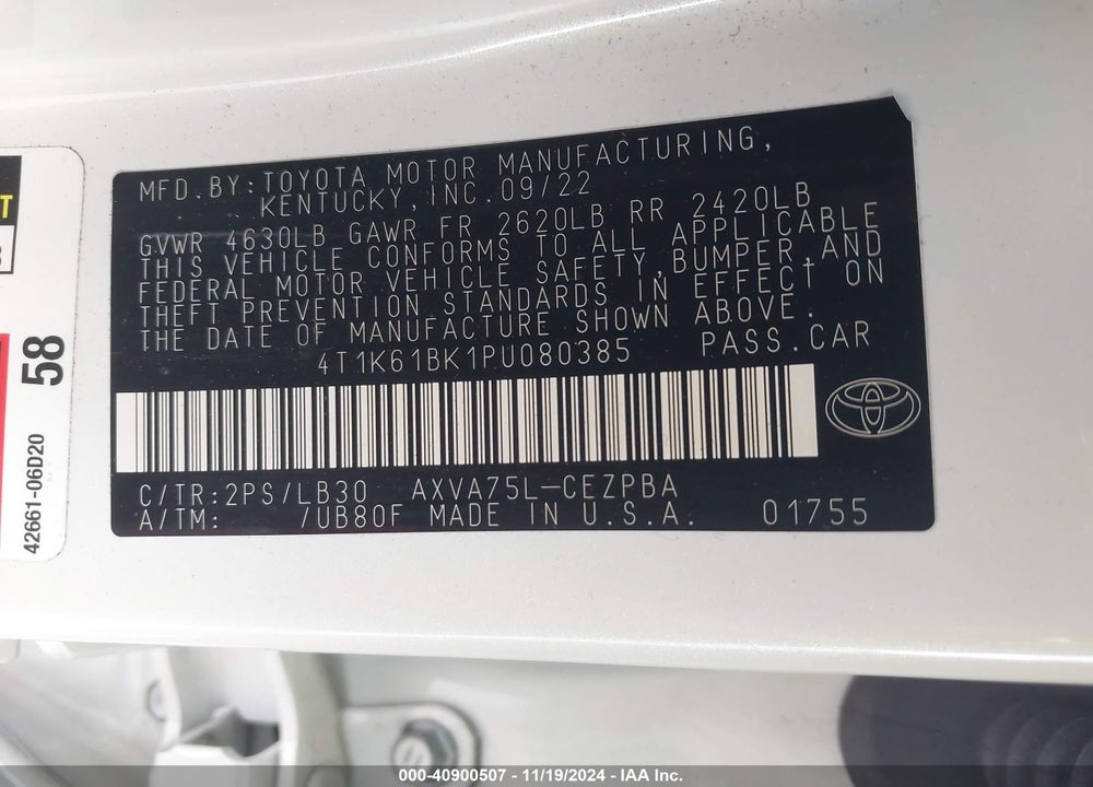 2023 TOYOTA CAMRY VIN: 4T1K61BK1PU080385