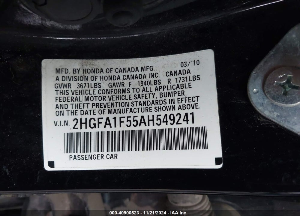2010 HONDA CIVIC LX VIN: 2HGFA1F55AH549241