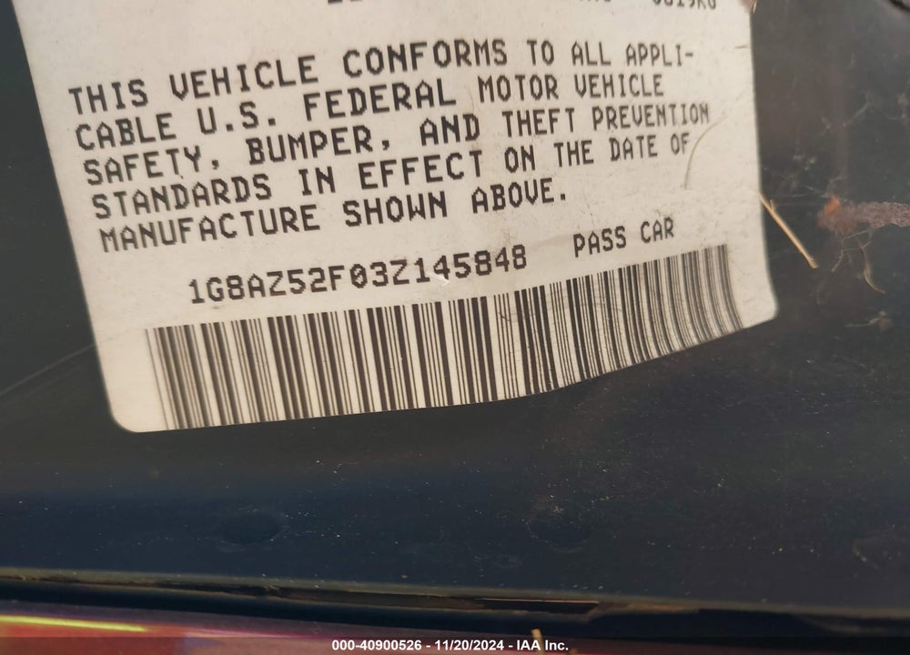 2003 SATURN ION 2 VIN: 1G8AZ52F03Z145848
