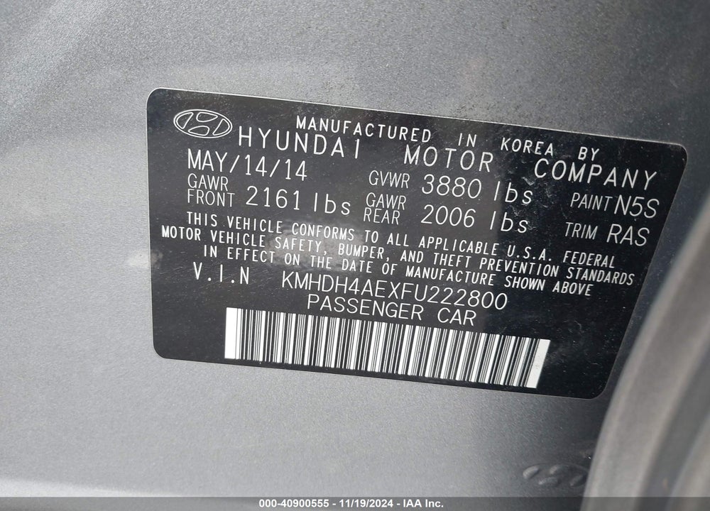 2015 HYUNDAI ELANTRA LIMITED VIN: KMHDH4AEXFU222800
