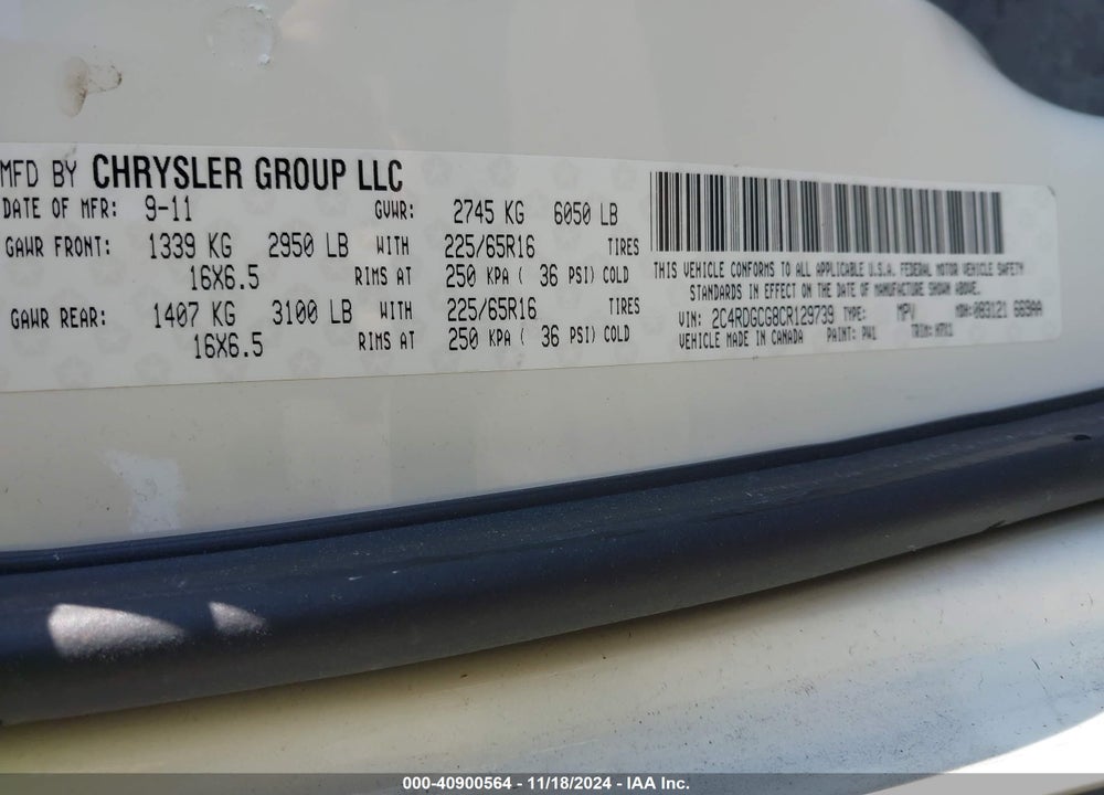 2012 DODGE GRAND CARAVAN SXT VIN: 2C4RDGCG8CR129739