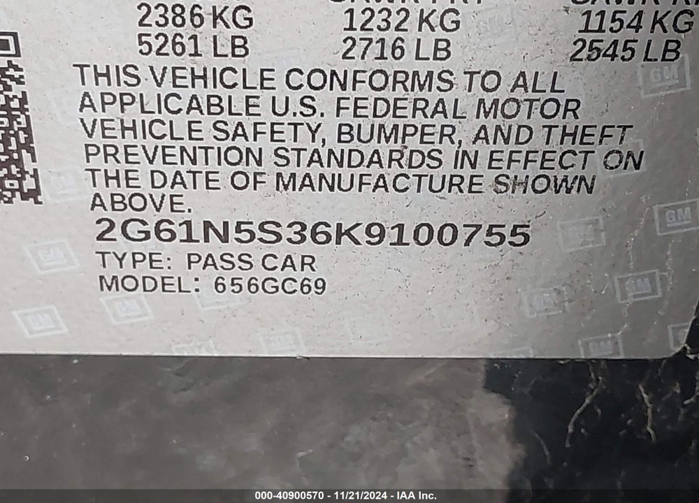 2019 CADILLAC XTS LUXURY VIN: 2G61N5S36K9100755