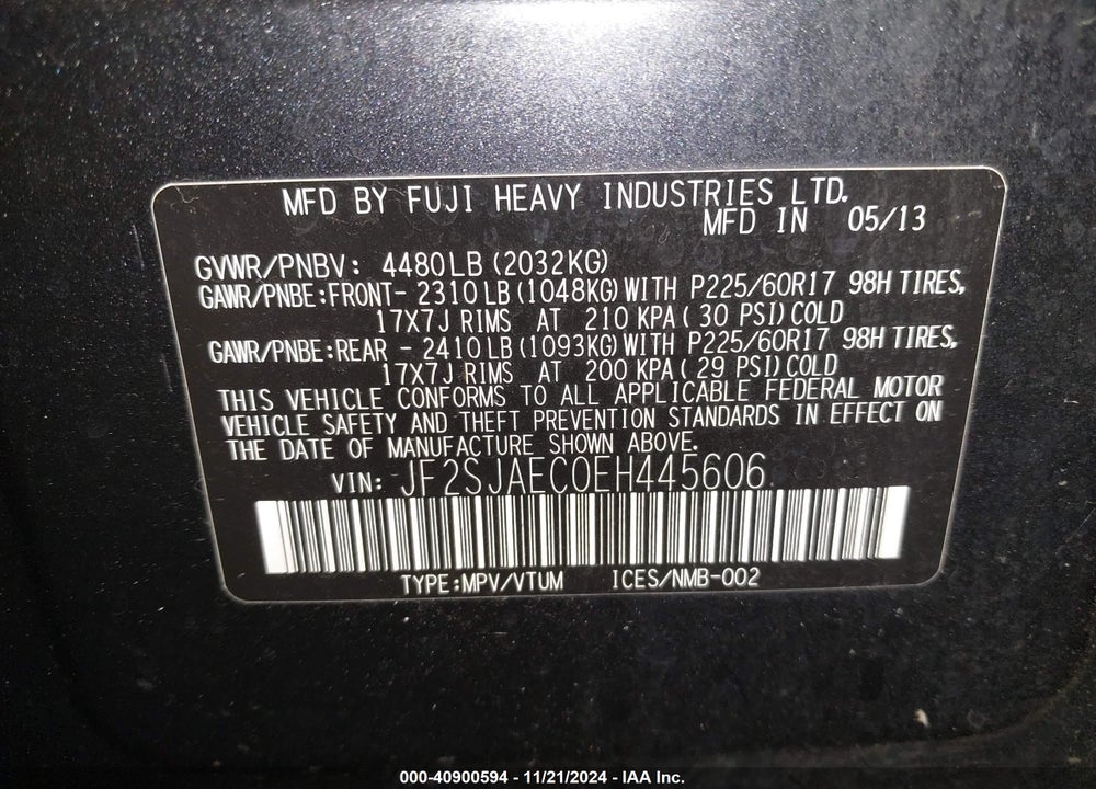 2014 SUBARU FORESTER 2.5I PREMIUM VIN: JF2SJAEC0EH445606