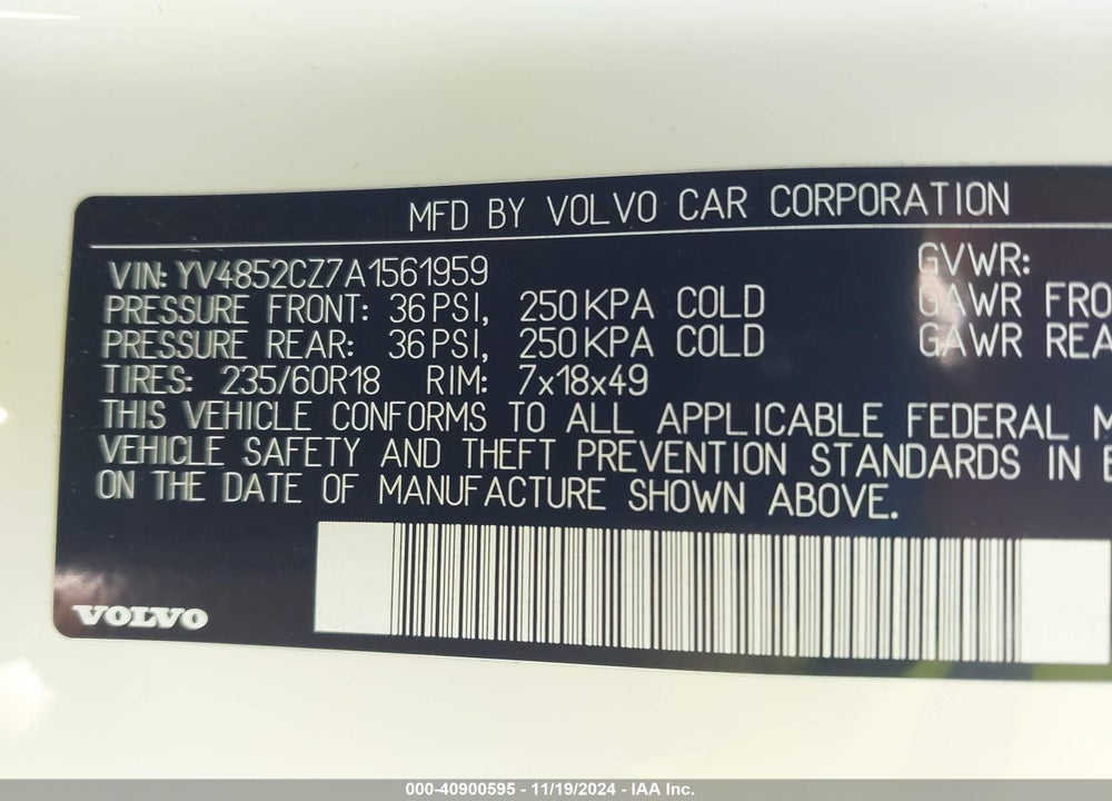 2010 VOLVO XC90 V8 VIN: YV4852CZ7A1561959