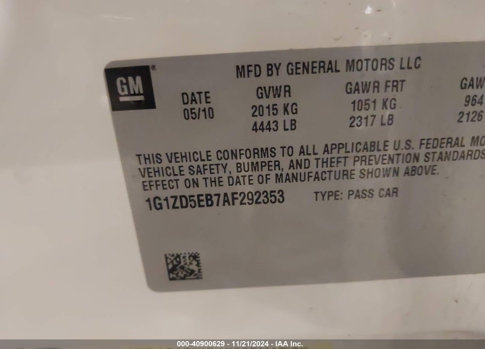 2010 CHEVROLET MALIBU LT VIN: 1G1ZD5EB7AF292353