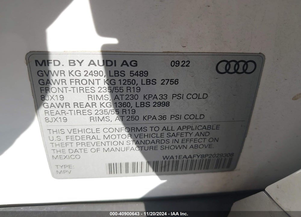 2023 AUDI Q5 PREMIUM PLUS 45 TFSI S LINE QUATTRO VIN: WA1EAAFY8P2029308