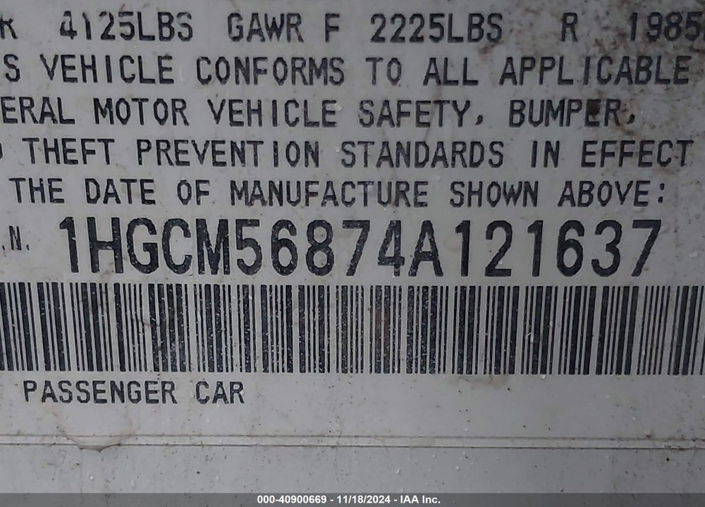 2004 HONDA ACCORD 2.4 EX VIN: 1HGCM56874A121637