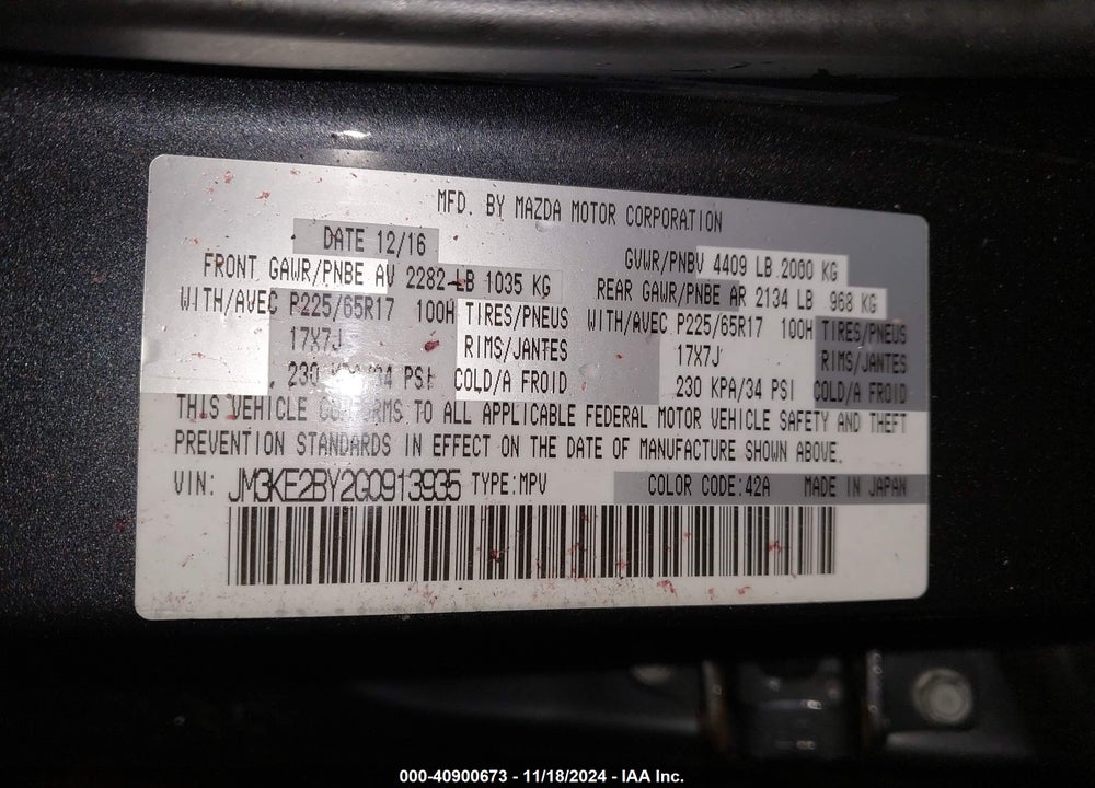 2016 MAZDA CX-5 SPORT VIN: JM3KE2BY2G0913935