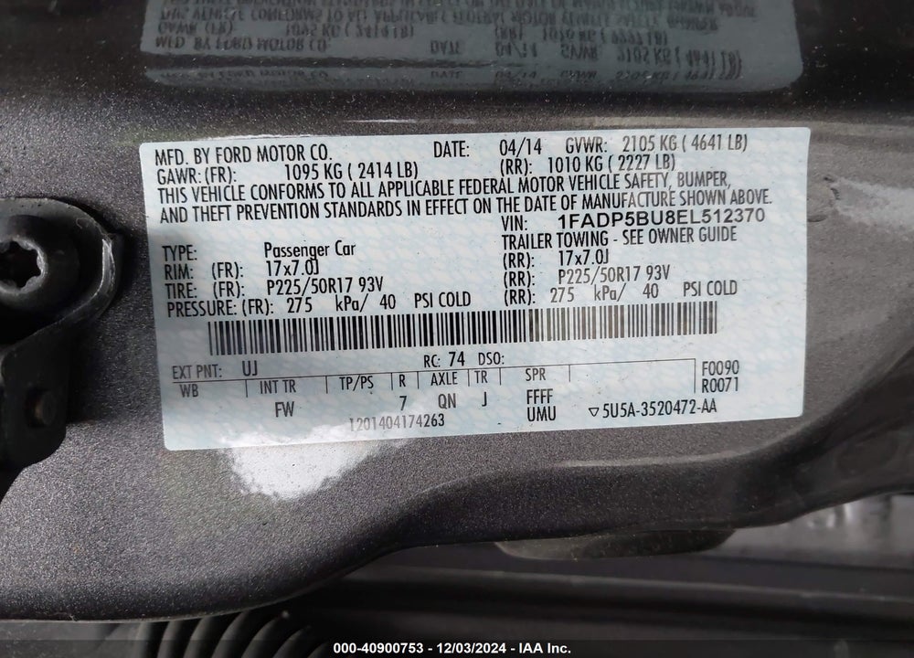 2014 FORD C-MAX HYBRID SEL VIN: 1FADP5BU8EL512370