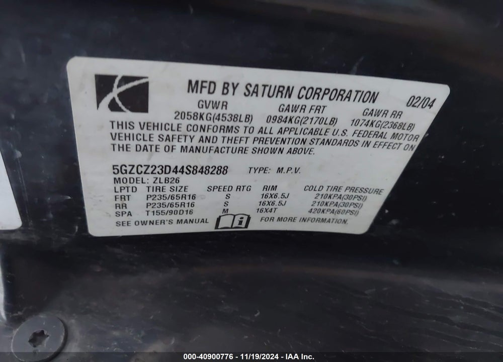2004 SATURN VUE 4 CYL VIN: 5GZCZ23D44S848288