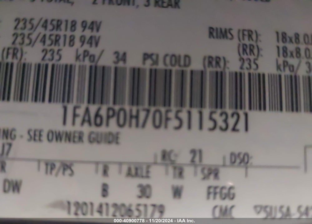 2015 FORD FUSION SE VIN: 1FA6P0H70F5115321