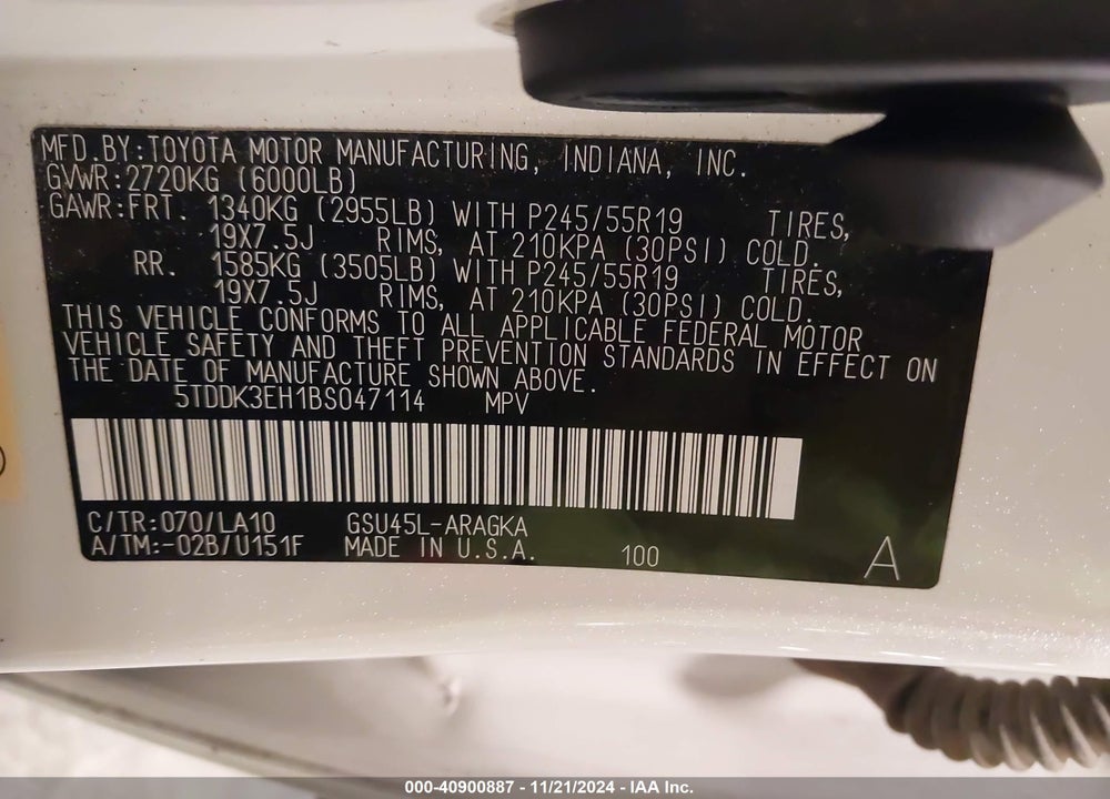 2011 TOYOTA HIGHLANDER LIMITED V6 VIN: 5TDDK3EH1BS047114