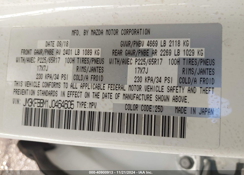 2018 MAZDA CX-5 SPORT VIN: JM3KFBBM1J0464605