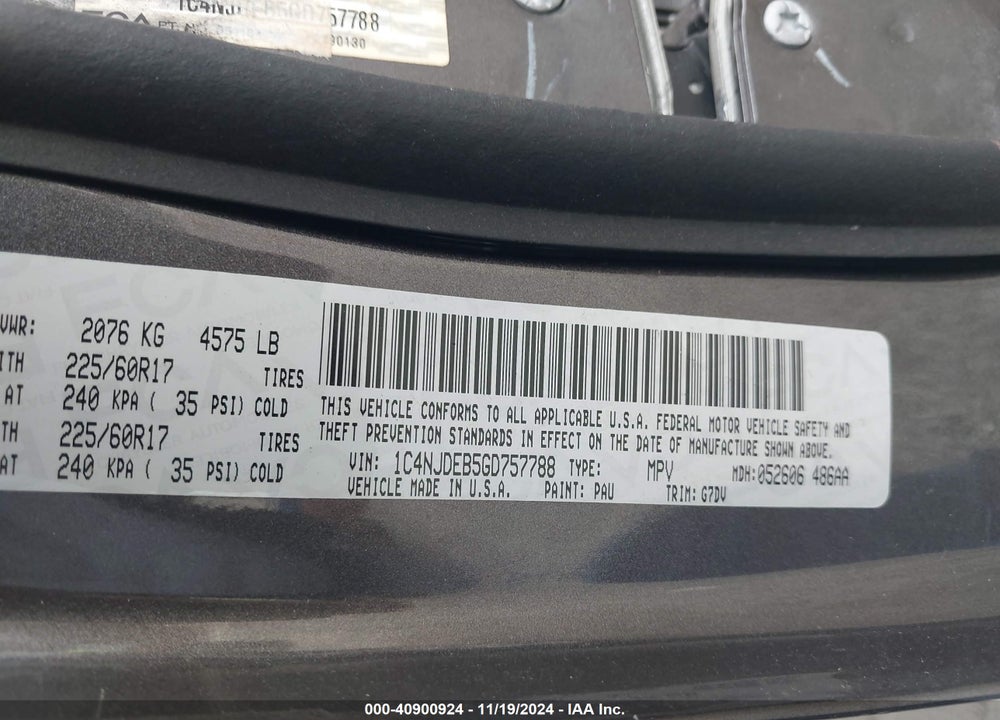 2016 JEEP COMPASS LATITUDE VIN: 1C4NJDEB5GD757788