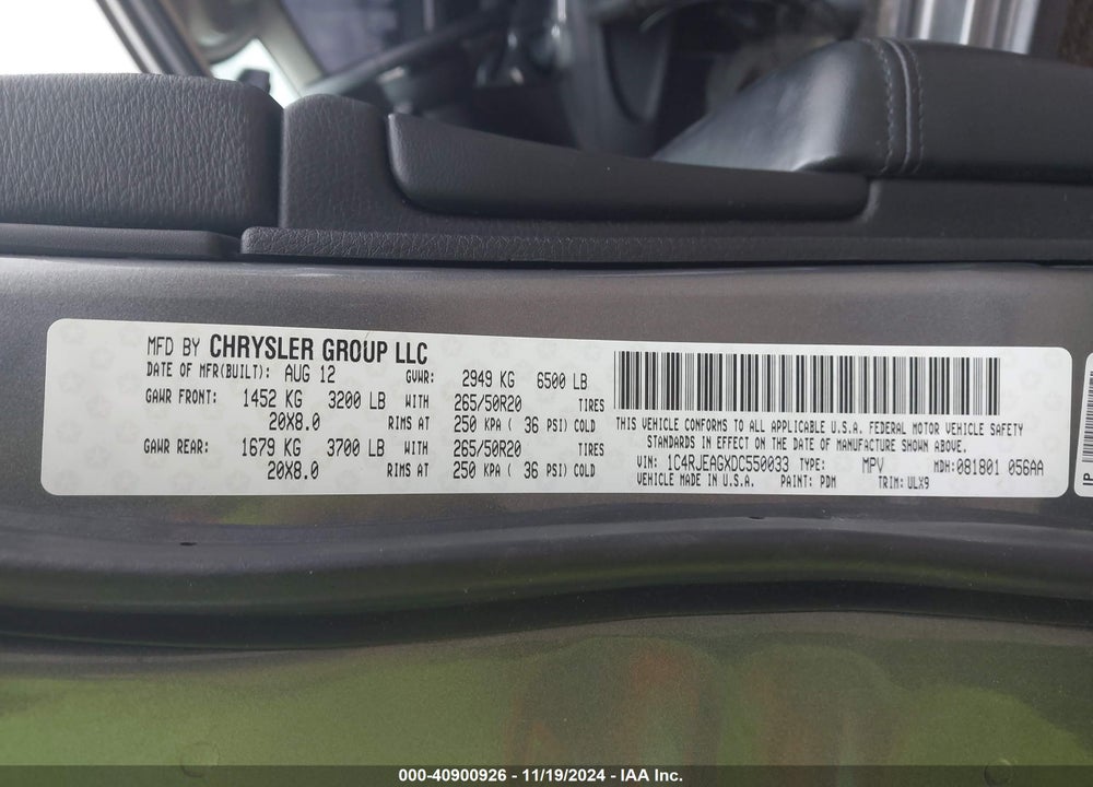2013 JEEP GRAND CHEROKEE LAREDO VIN: 1C4RJEAGXDC550033