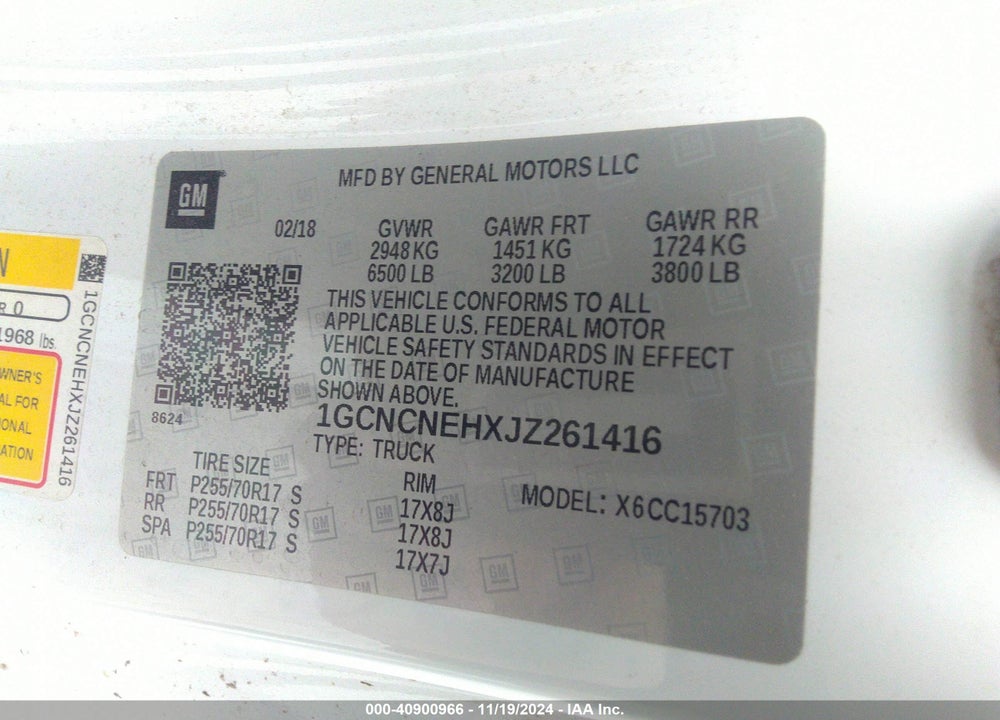 2018 CHEVROLET SILVERADO 1500 WT VIN: 1GCNCNEHXJZ261416