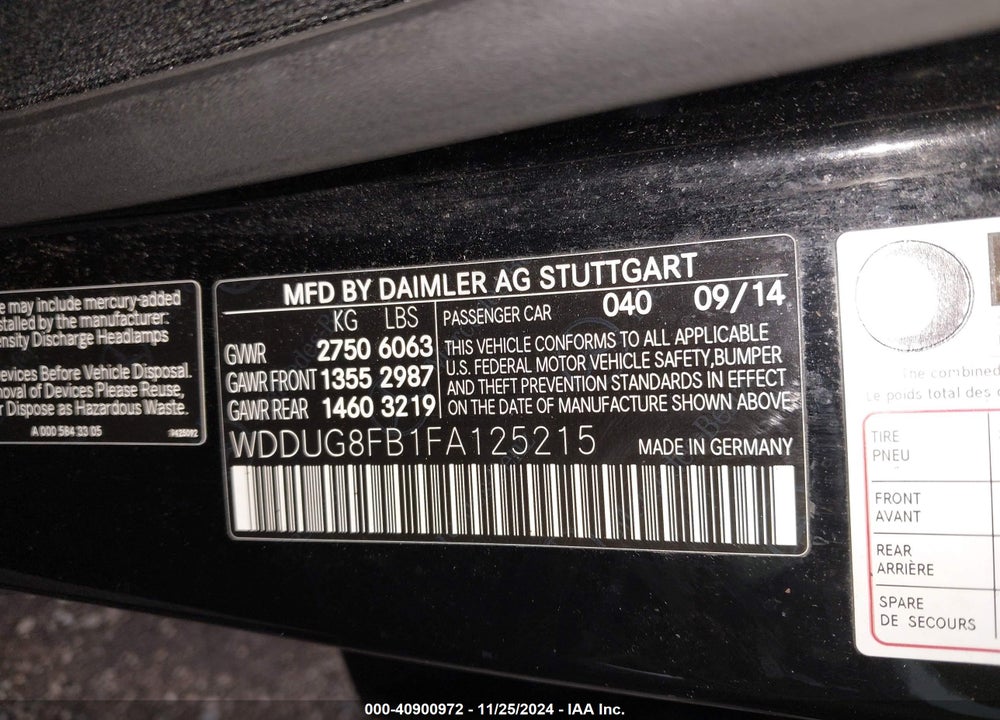 2015 MERCEDES-BENZ S 550 VIN: WDDUG8FB1FA125215