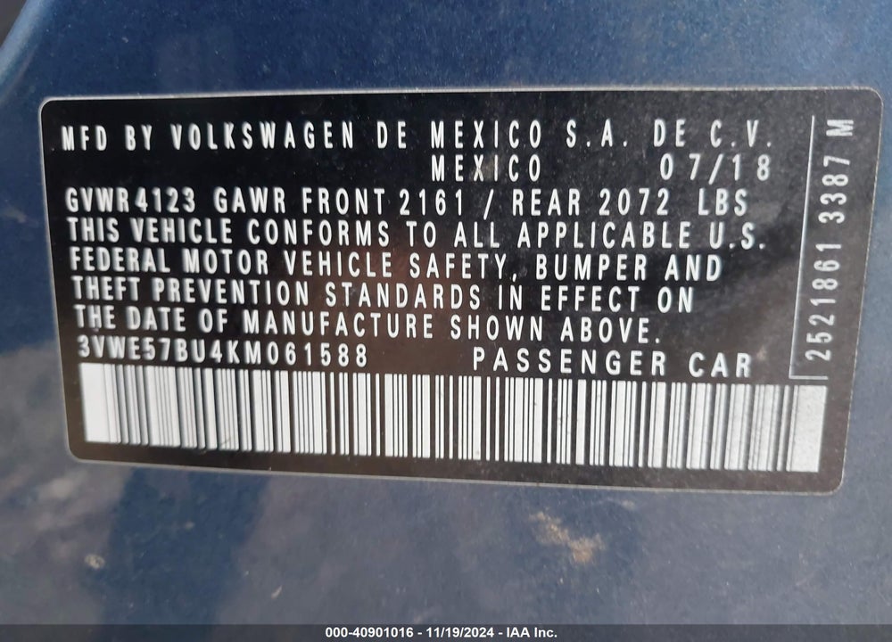 2019 VOLKSWAGEN JETTA SEL VIN: 3VWE57BU4KM061588
