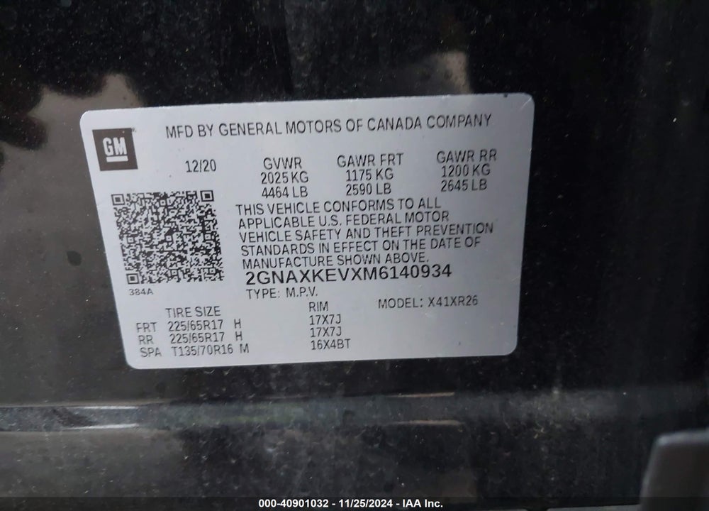2021 CHEVROLET EQUINOX FWD LT VIN: 2GNAXKEVXM6140934