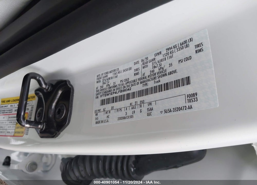 2020 FORD F-150 LARIAT VIN: 1FTEW1EP4LFB98342