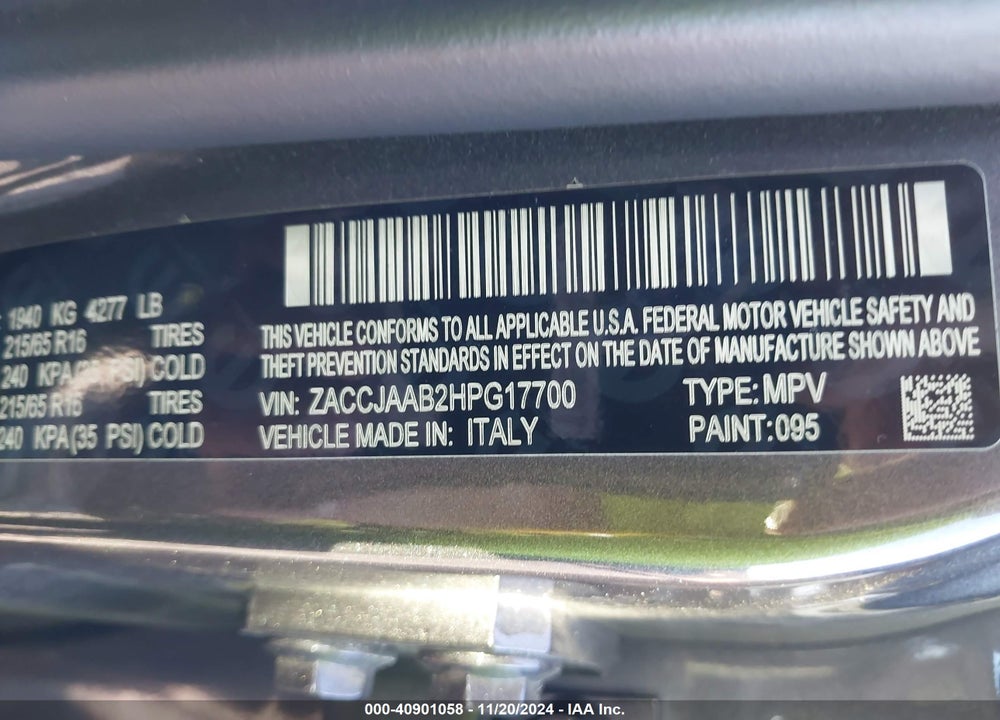 2017 JEEP RENEGADE VIN: ZACCJAAB2HPG17700