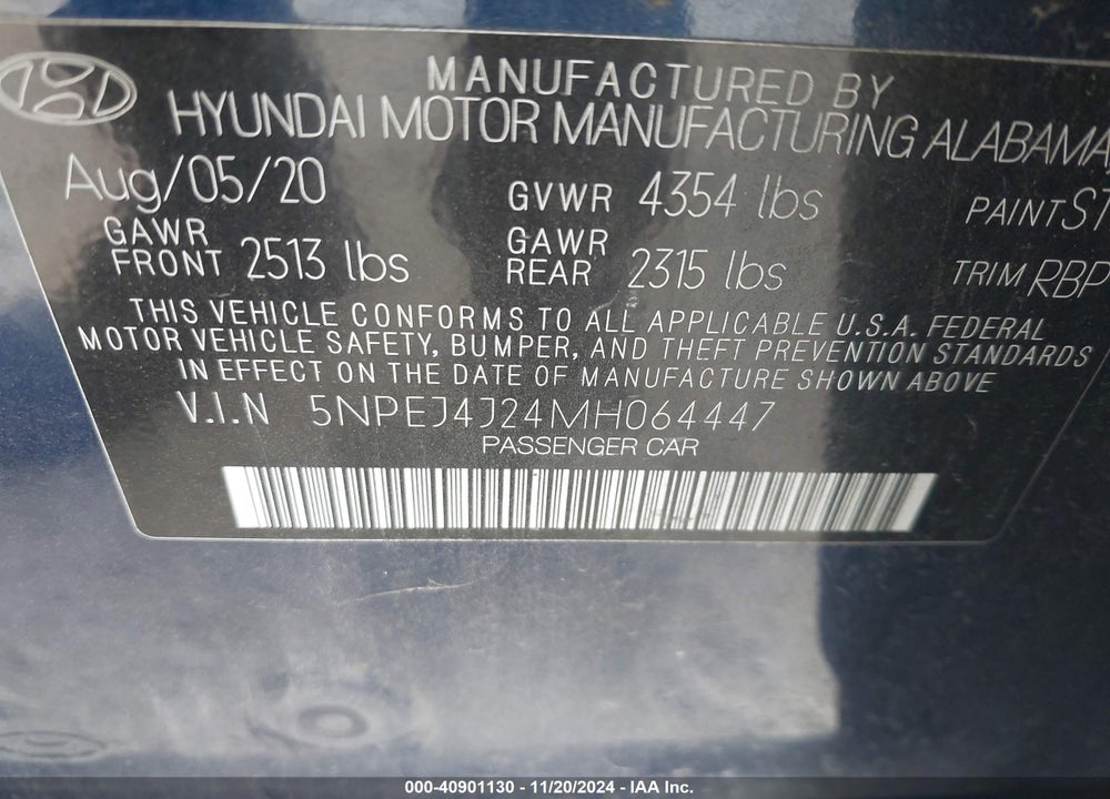 2021 HYUNDAI SONATA VIN: 5NPEJ4J24MH064447