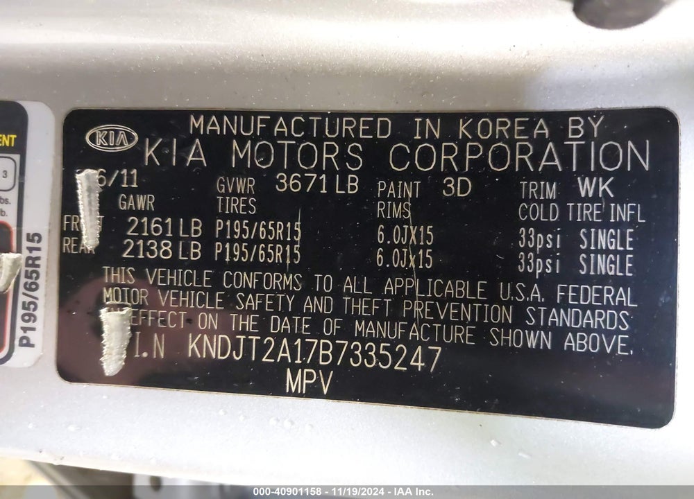 2011 KIA SOUL VIN: KNDJT2A17B7335247