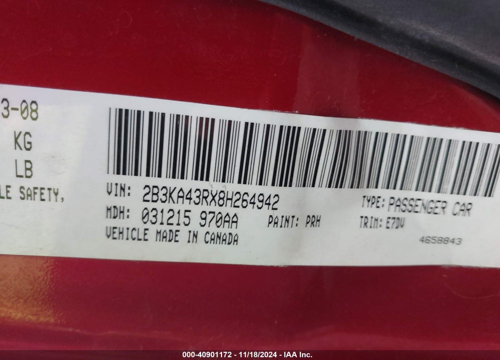 2008 DODGE CHARGER VIN: 2B3KA43RX8H264942