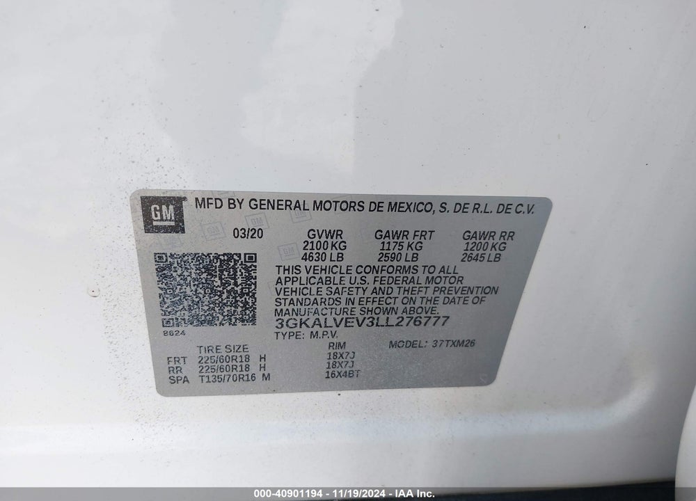 2020 GMC TERRAIN AWD SLT VIN: 3GKALVEV3LL276777