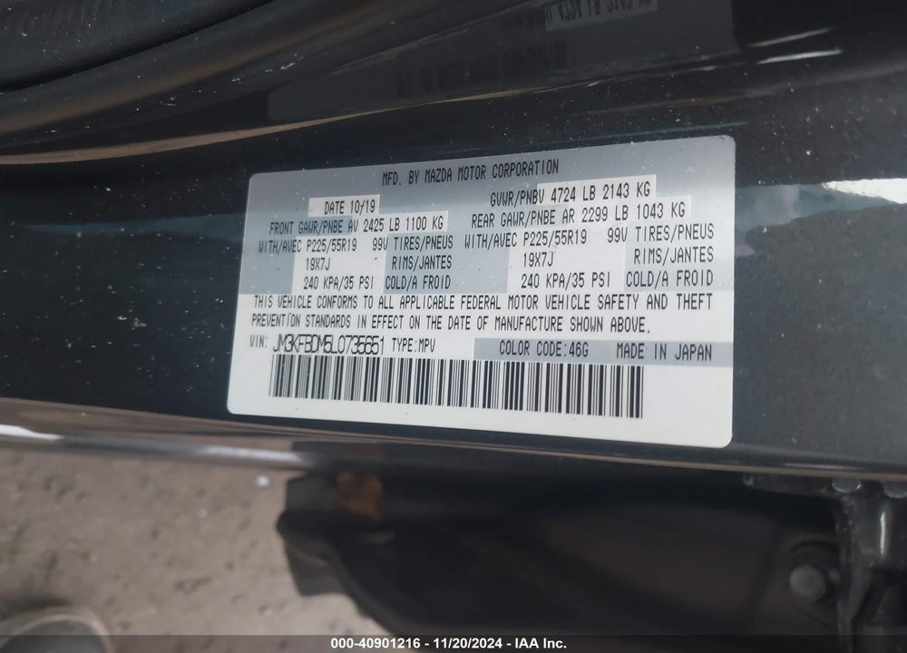 2020 MAZDA CX-5 GRAND TOURING VIN: JM3KFBDM5L0735651
