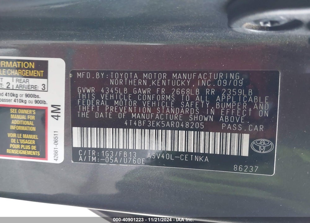 2010 TOYOTA CAMRY LE VIN: 4T4BF3EK5AR048205