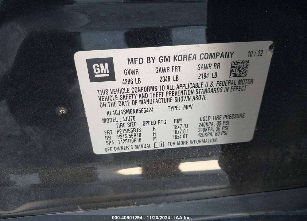 2022 BUICK ENCORE FWD PREFERRED VIN: KL4CJASM6NB565424