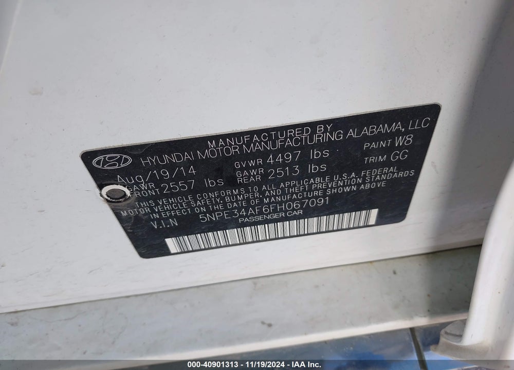 2015 HYUNDAI SONATA LIMITED VIN: 5NPE34AF6FH067091