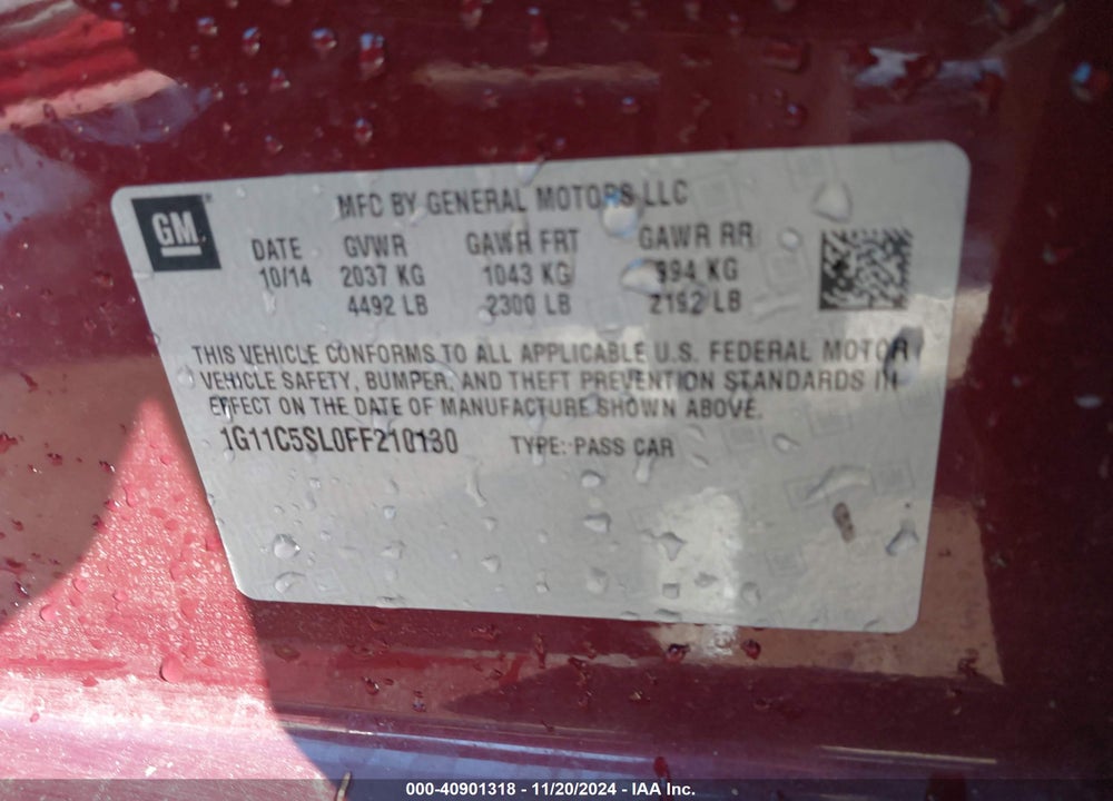 2015 CHEVROLET MALIBU 1LT VIN: 1G11C5SL0FF210130