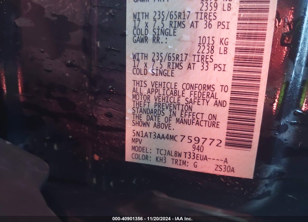 2021 NISSAN ROGUE S FWD VIN: 5N1AT3AA4MC759772