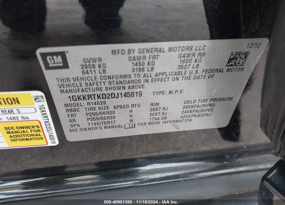 2013 GMC ACADIA DENALI VIN: 1GKKRTKD2DJ145819