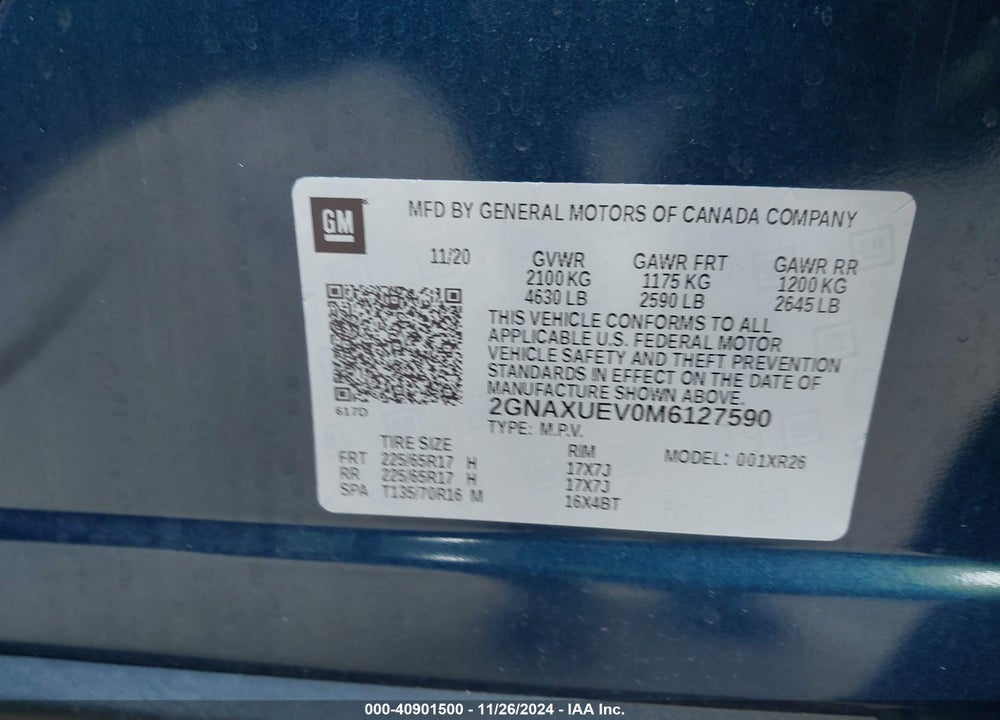 2021 CHEVROLET EQUINOX AWD LT VIN: 2GNAXUEV0M6127590
