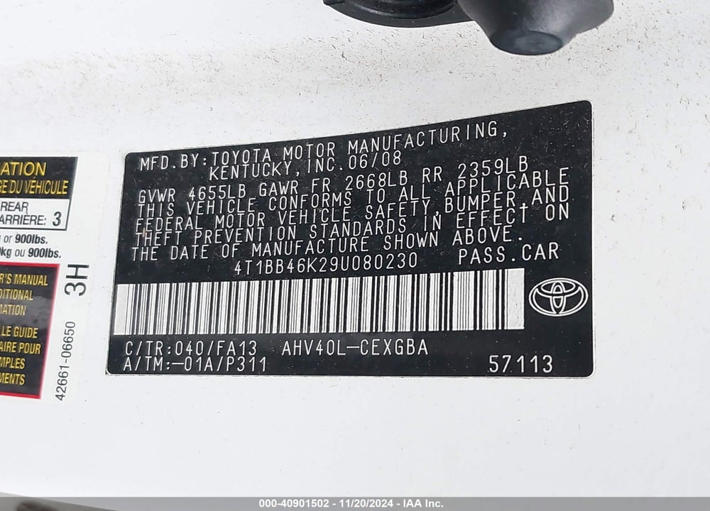 2009 TOYOTA CAMRY HYBRID VIN: 4T1BB46K29U080230