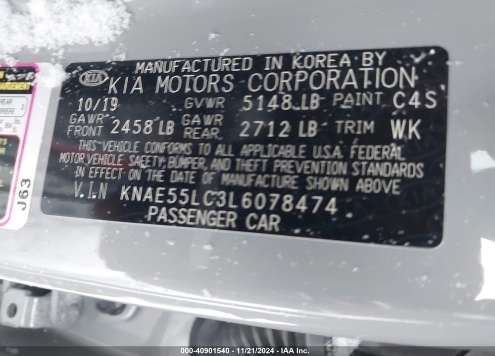 2020 KIA STINGER VIN: KNAE55LC3L6078474