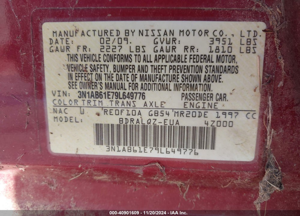 2009 NISSAN SENTRA 2.0 VIN: 3N1AB61E79L649776