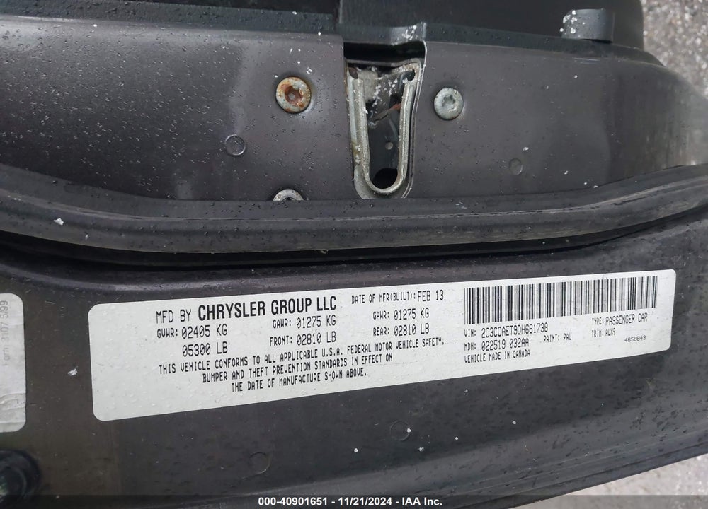 2013 CHRYSLER 300C VIN: 2C3CCAET9DH661738