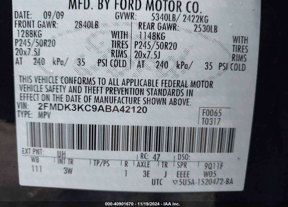 2010 FORD EDGE LIMITED VIN: 2FMDK3KC9ABA42120
