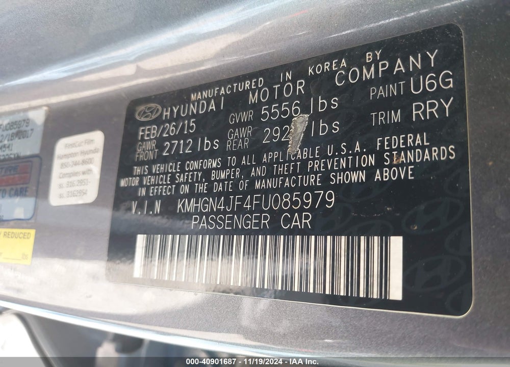 2015 HYUNDAI GENESIS 5.0 VIN: KMHGN4JF4FU085979