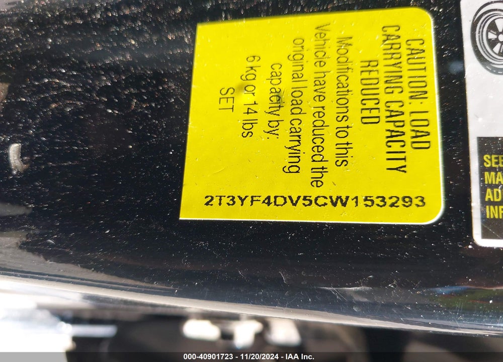 2012 TOYOTA RAV4 LIMITED VIN: 2T3YF4DV5CW153293