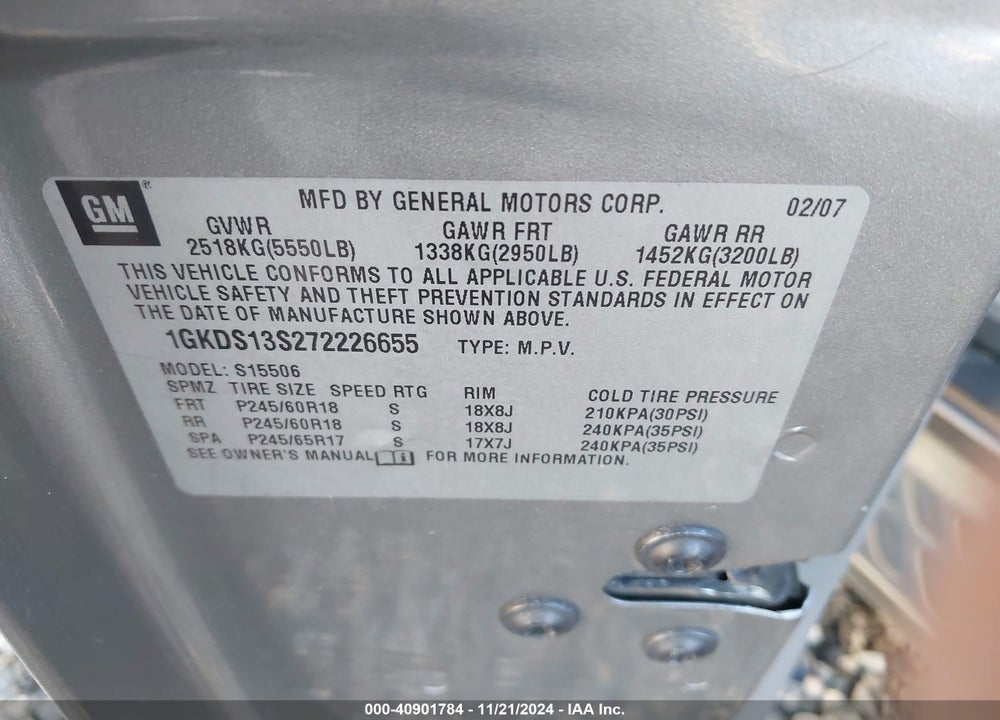 2007 GMC ENVOY SLT VIN: 1GKDS13S272226655