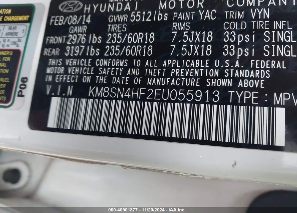 2014 HYUNDAI SANTA FE GLS VIN: KM8SN4HF2EU055913